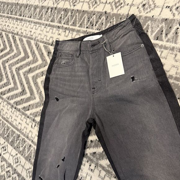 Hidden Tracey High Rise Straight Distressed Jeans Gray Black NWT Size 24 - Picture 2 of 9